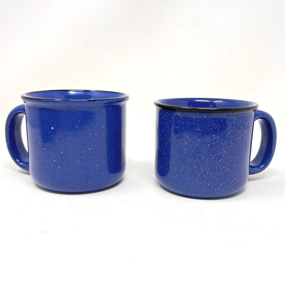 Marlboro Unlimited Stoneware Mugs Cups Coffee Soup Lot 2 Speckled Blue Couples‎